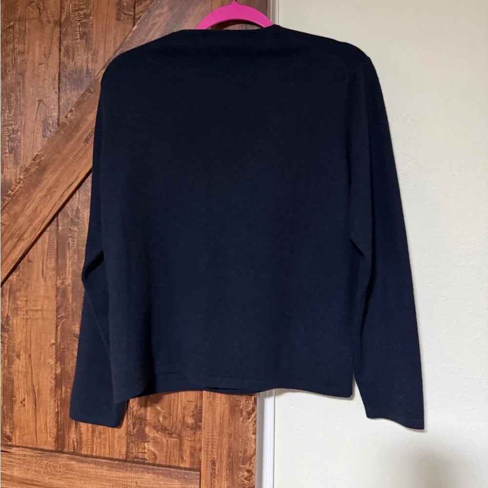 Vintage Valerie Stevens 2Ply 100% Cashmere V-Neck Sweater Navy Blue Size L - Picture 2 of 4